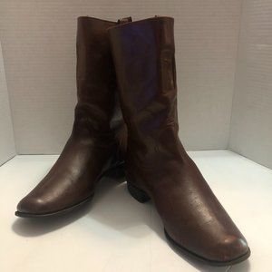 Handmade Men's Brown Leather Boots Size 6 low Round Toe heel